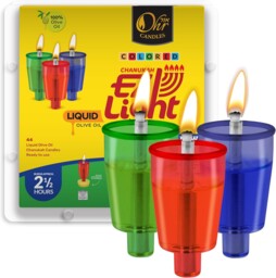 Pre-filled Colored Menorah Oil Cup Candles - Hanukkah Ez Lights - 100%