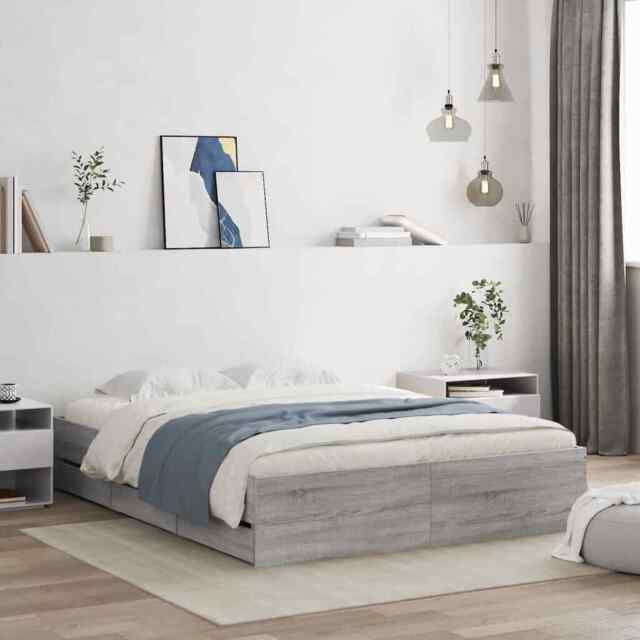 Bed Frame With Drawers Grey Sonoma 150x200 Cm King Size Engineered