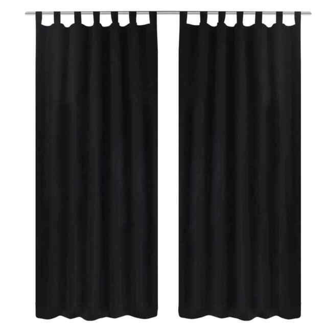 2 Pcs Black Micro-satin Curtains With Loops 140 X 175 Cm Vidaxl