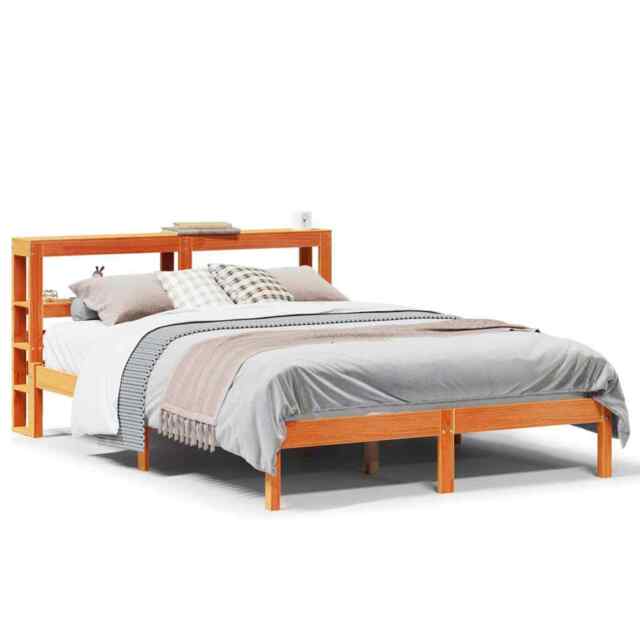 Bed Frame With Headboard Wax Brown 120x190 Cm Small Double Solid Wood