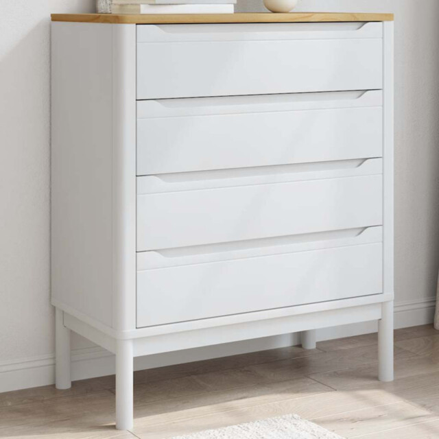 Chest Of Drawers White Solid Pine 76.5x39x90.5cm 4 Drawer Rustic