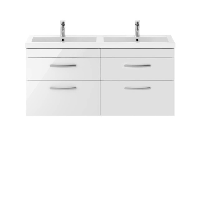 Nuie Athena Gloss White 1200mm Wall Hung 4 Drawer Vanity Unit And