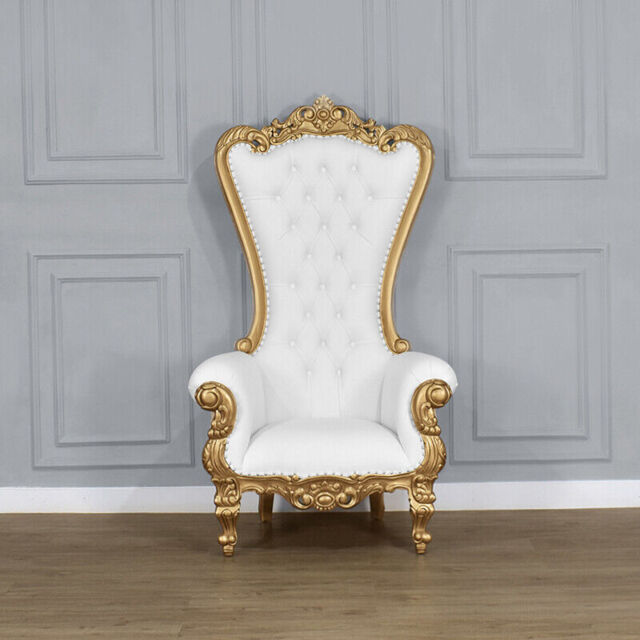Throne Chair Lazarus - Wedding Chair - Gold Leaf And White Faux