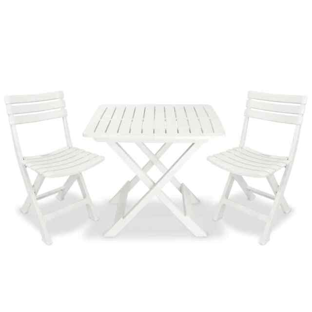 3 Piece Folding Bistro Set Plastic White Vidaxl