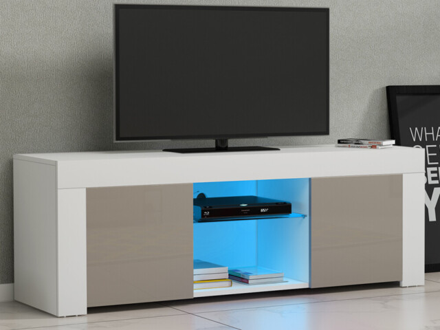 Modern Tv Unit Stand Cabinet Sideboard Grey High Gloss Doors With Led