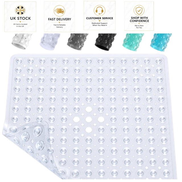 Square Non-slip Shower Bath Mat - 53x53cm, Drain Holes & Strong