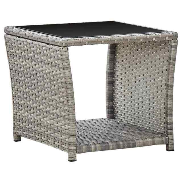 Coffee Table Grey 45x45x40 Cm Poly Rattan And Glass Vidaxl