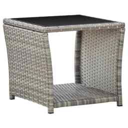 Coffee Table Grey 45x45x40 Cm Poly Rattan And Glass Vidaxl