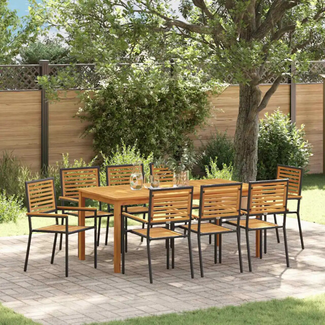 Garden Dining Set 9 Pcs Black Poly Rattan Vidaxl