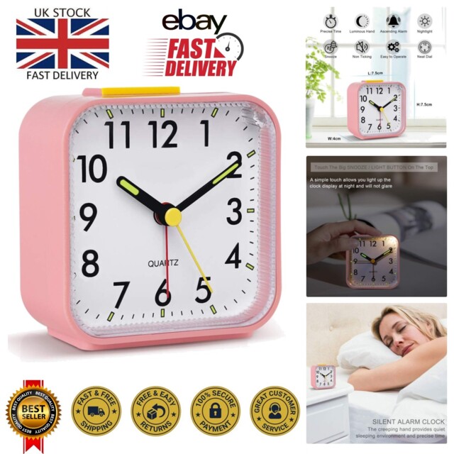 Compact Silent Alarm Clock - Non-ticking With Ascending Beep And