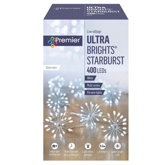Premier Christmas Lights Starburst 400 Led White Timer Outdoor Pin