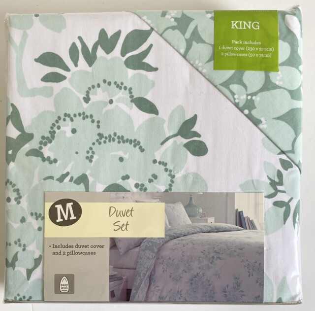 Blossom Floral King Bed Duvet Cover Set Green & White Mix Morrison's