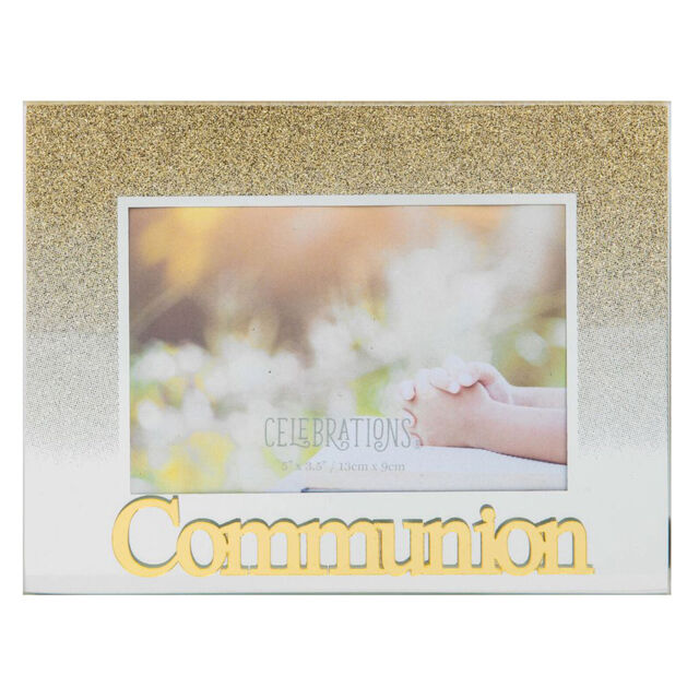 Glass 5'x3.5' Photo Frame With Glitter And Mirror Letters - Communion
