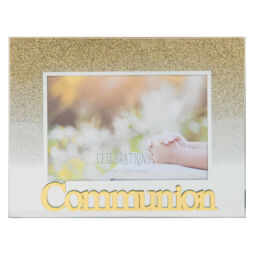 Glass 5'x3.5' Photo Frame With Glitter And Mirror Letters - Communion