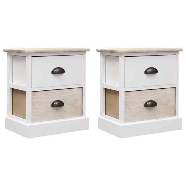 Nightstands 2 Pcs White And Natural 38x28x45 Cm Paulownia Wood Vidaxl