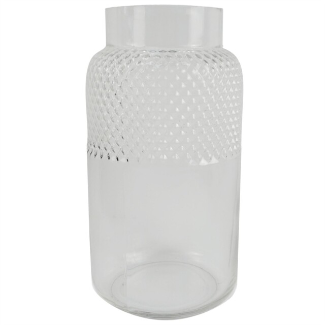Vase Clear Glass 29cm Tall Half Diamond Handmade Narrow Rim 10.5cm