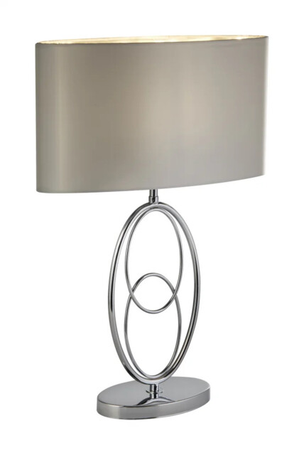 Table Light Silver Loopy Chrome White Faux Silk Searchlight 69041cc