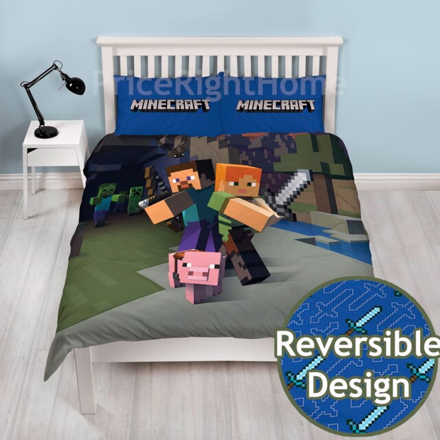 Official Minecraft Double Duvet Cover Set Children Rotary Bedding