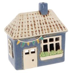 Village Pottery Ceramic Tealight Holder Pretty Blue Garden Flags House