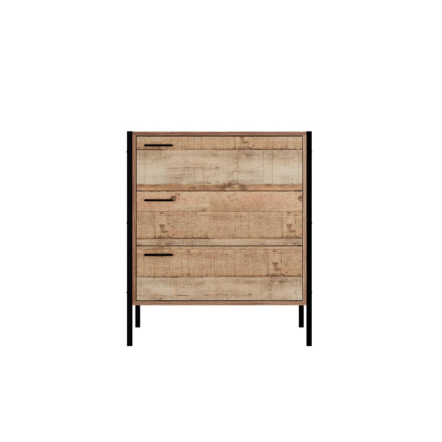 Hoxton 3-drawer Chest -industrial Chic With Distressed Oak Effect &