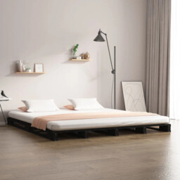 Bed Frame Black Solid Pine Wood 120x190cm Small Double Slatted Base