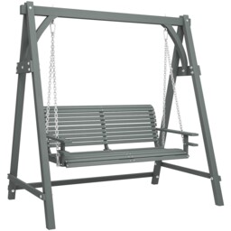 Outsunny 2 Seater Wooden Garden Swing Seat Hammock Bench Lounger, Grey