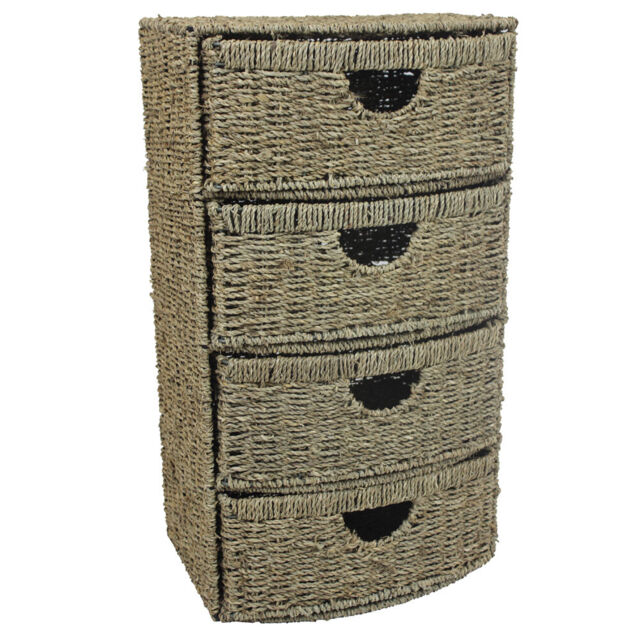 Jvl 4-drawer Bow Front Natural Seagrass Cabinet Chest Storage Unit