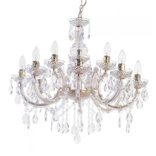 Litecraft Marie Therese Chandelier Crystal Effect Gold Ceiling E14 12