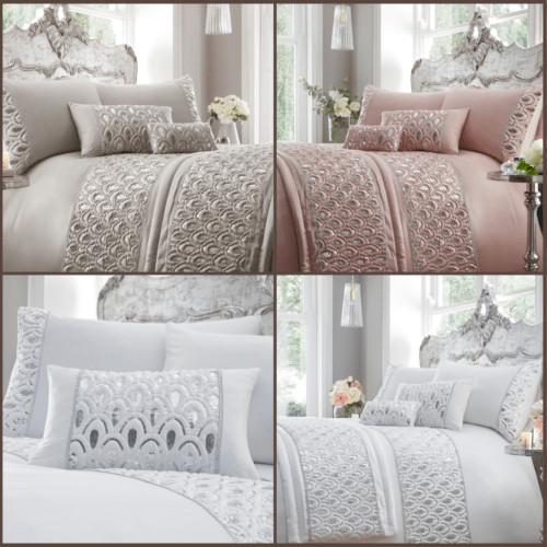 Pink Ritz Diamante Sequins Sparkly Faux Satin Duvet Cover Bedding