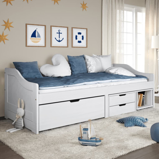 Daybed White Solid Pinewood 90x200cm Mattress Frame W/ 3 Rustic