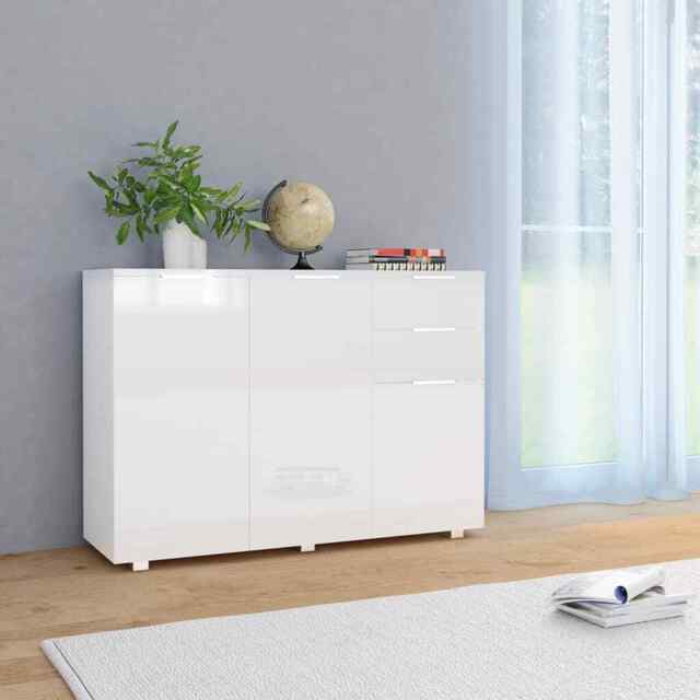 Sideboard High Gloss White 107x35x80.5 Cm Vidaxl