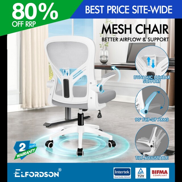 Elfordson Mesh Office Chair Lumbar Support Flip-up Armrest Swivel Tilt