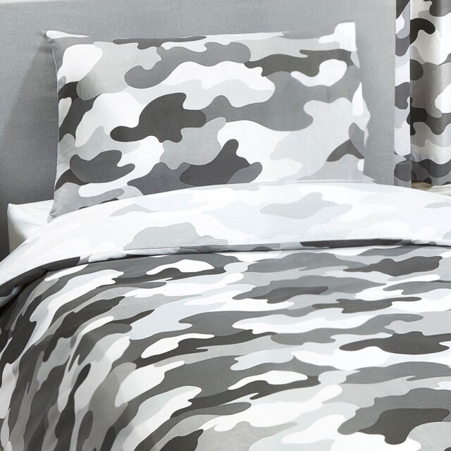 Army Camouflage Grey Single Duvet Cover & Pillowcase Set Boys Bedroom