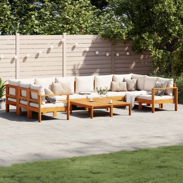 Cream 8-piece Garden Sofa Set, Solid Acacia Wood, Modular Design,