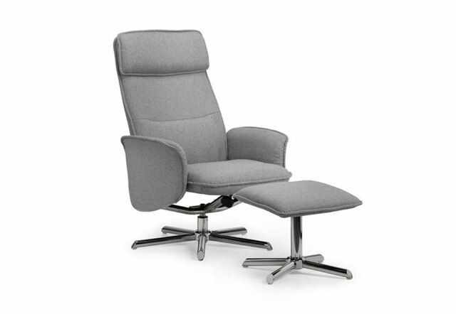 Julian Bowen Aria Grey Linen Recliner & Stool With Chrome Base