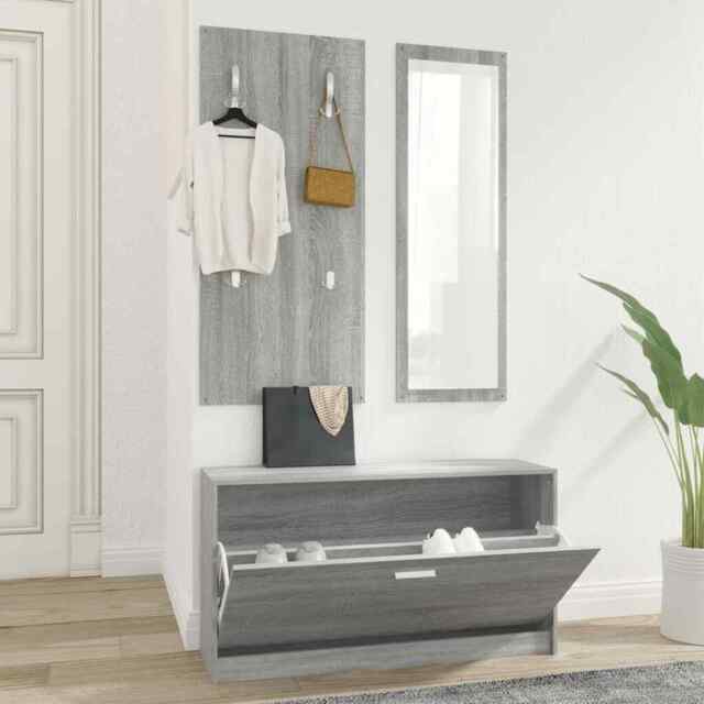 3-in-1 Shoe Cabinet Set Grey Sonoma Engineered Wood Vidaxl