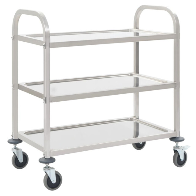 Kitchen Trolley 95x45x83.5cm Silver Stainless Steel 3-tier Serving