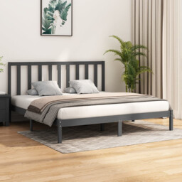 Bed Frame Solid Pine Wood Grey 200x200 Cm Sturdy Slatted Headboard