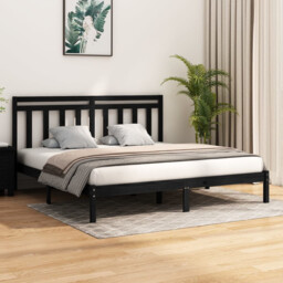 Bed Frame Black Solid Pinewood 75x190cm Small Single Headboard Plywood