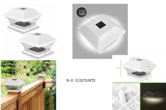 Solar Powered White Led Outdoor Garden Post Deck Cap Square Fence
