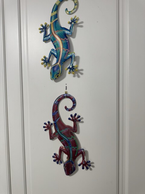Pair Of Colourful Metal Geckos Wall Hanging