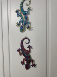 Pair Of Colourful Metal Geckos Wall Hanging