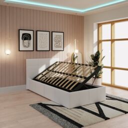 Side Lift Up 3ft Ottoman Bed Single Faux Leather Storage Bed White