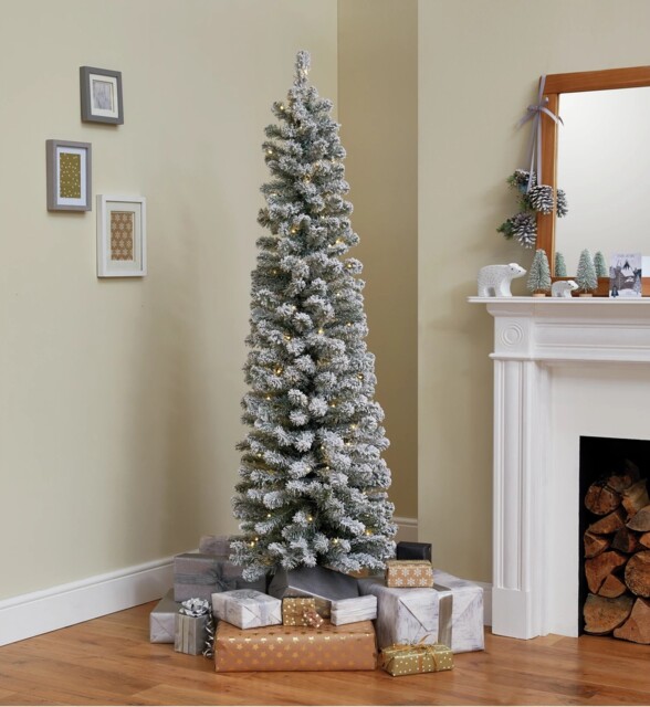 Habitat 6ft Pre-lit Snow Tipped Pencil Christmas Tree - Green