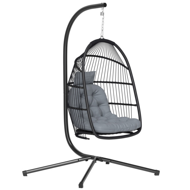 Hanging Egg Swing Chair Dark Grey Pe Rattan Steel Frame 107x100x196cm