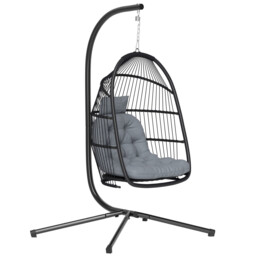 Hanging Egg Swing Chair Dark Grey Pe Rattan Steel Frame 107x100x196cm
