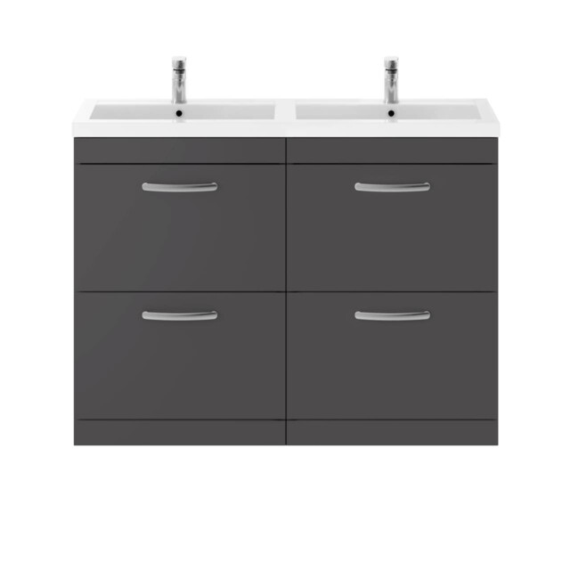 Nuie Athena Gloss Grey 1200mm 4 Drawer Vanity Unit And Double