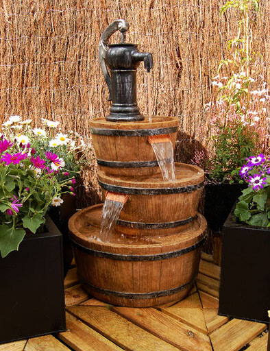 Hand Barrel Water Feature Bowl Fountain 3 Tier Cascade Rustic Rural