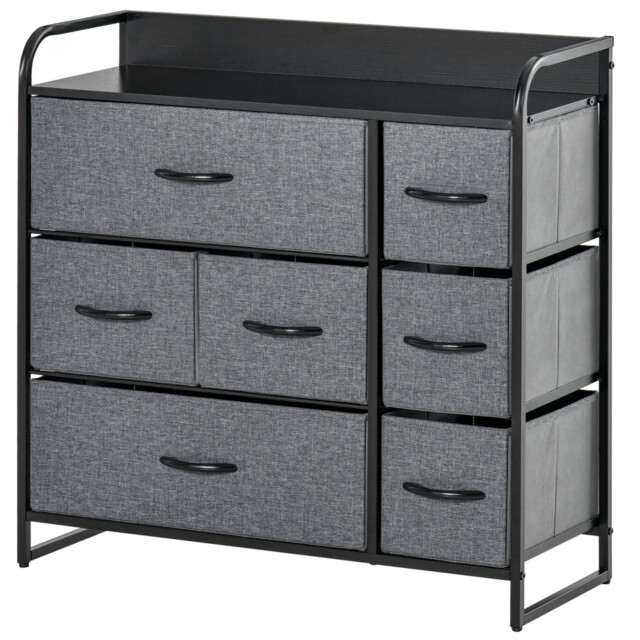 7 Drawer Fabric Dresser Storage Chest Bedroom Tallboy Grey Organiser