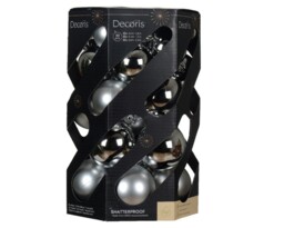 Shatterproof Mixed 30 Christmas Baubles - Silver- Various Sizes